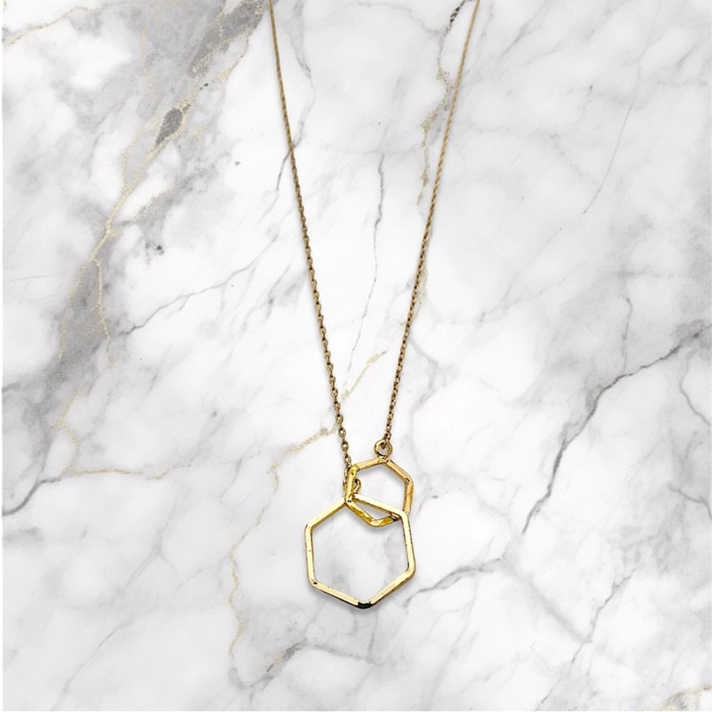 Gold Geometric Hexagon Pendant Necklace Women Jewelry